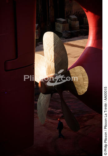 Hélice de cargo en réparation à Brest (Finistère, 29) - © Philip Plisson / Plisson La Trinité / AA00015 - Nos reportages photos - Homme