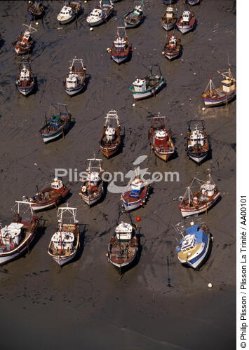 Des bateaux de pêche échoués à marée basse à Erquy. - © Philip Plisson / Plisson La Trinité / AA00101 - Nos reportages photos - Erquy