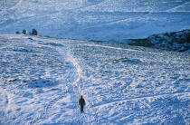 Un homme se promène au milieu d'un paysage de neige (île de Ouessant, Finistère, 29). © Philip Plisson / Plisson La Trinité / AA00467 - Photo Galleries - Ouessant