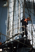 Equipier dans la mâture du HMS Rose. © Guillaume Plisson / Plisson La Trinité / AA00666 - Photo Galleries - Three masts