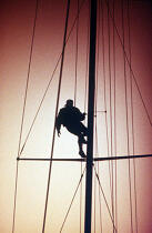 Equipier dans la mâture d'un voilier. © Philip Plisson / Plisson La Trinité / AA00672 - Photo Galleries - Monohull