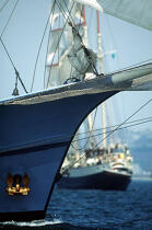 Grand voilier en arrière plan de l'étrave d'un bateau. © Guillaume Plisson / Plisson La Trinité / AA00689 - Photo Galleries - Tall ship / Sailing ship