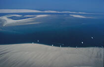 Le banc d'Arguin et au fond de l'image, la dune du Pilat. © Philip Plisson / Plisson La Trinité / AA00720 - Nos reportages photos - Pilat [Dune du]