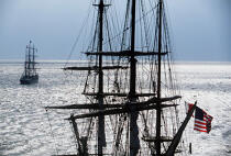 Le Belem en arrière plan, mâture du HMS Rose au premier plan. © Guillaume Plisson / Plisson La Trinité / AA00823 - Photo Galleries - Tall ship / Sailing ship