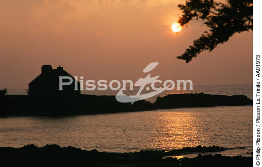 Coucher de soleil sur la Pointe de Kerbihan. - © Philip Plisson / Plisson La Trinité / AA01973 - Photo Galleries - Trinité-sur-Mer [The]