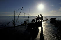 Pêcheurs à Redcastle en contre-jour. © Philip Plisson / Plisson La Trinité / AA02636 - Nos reportages photos - Pêche