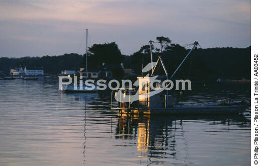 Golfe du Morbihan. - © Philip Plisson / Plisson La Trinité / AA03452 - Nos reportages photos - Ponton ostréicole