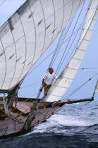 Eric Tabarly à la proue de Pen Duick. © Philip Plisson / Plisson La Trinité / AA04660 - Photo Galleries - Yachting
