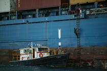 Bateau pilote dans le port de Colon. © Philip Plisson / Plisson La Trinité / AA07994 - Nos reportages photos - Porte-conteneurs