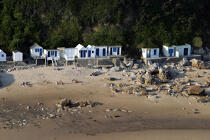 Cabines de plage à Carteret © Philip Plisson / Plisson La Trinité / AA09763 - Photo Galleries - Normandie