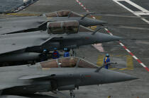 Three Rafale on the aircraft carrier Charles of Gaulle. © Philip Plisson / Plisson La Trinité / AA09875 - Photo Galleries - Aircraft