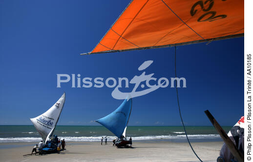 Jangadas sur une plage de Caponga. - © Philip Plisson / Plisson La Trinité / AA10185 - Nos reportages photos - Etat [Brésil]