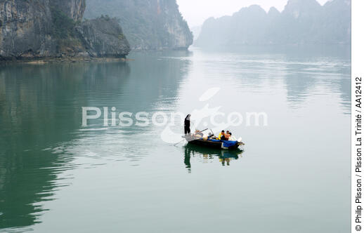 A boat in the fog of Along Bay - © Philip Plisson / Plisson La Trinité / AA12412 - Photo Galleries - Site of interest [Vietnam]