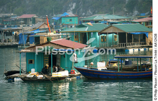 Village dans la baie d'Along. - © Philip Plisson / Plisson La Trinité / AA12438 - Nos reportages photos - Site [Vietnam]