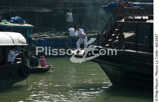 Amarrage d'une jonque dans le port d'Along. - © Philip Plisson / Plisson La Trinité / AA12447 - Nos reportages photos - Vietnam
