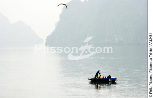 An old woman and her family in a rowing boat in Along Bay. - © Philip Plisson / Plisson La Trinité / AA12464 - Photo Galleries - Ha Long Bay