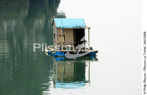Cabane flottante dans la baie d'Along. - © Philip Plisson / Plisson La Trinité / AA12468 - Nos reportages photos - Vietnam