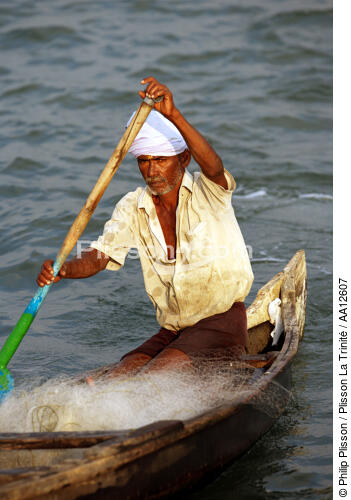 Pêcheur à Cochin. - © Philip Plisson / Plisson La Trinité / AA12607 - Nos reportages photos - La petite pêche au Kerala, Inde du sud