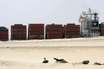 Sur le canal de Suez. © Philip Plisson / Plisson La Trinité / AA12826 - Nos reportages photos - Porte-conteneurs, la démesure