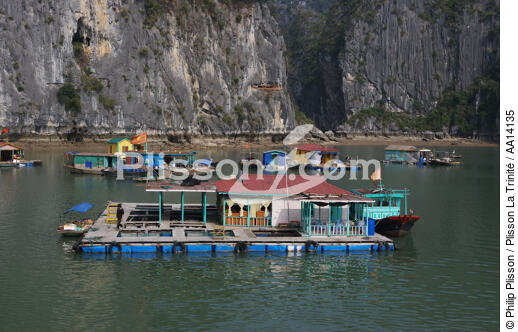 Floating house in bay of Ha Long. - © Philip Plisson / Plisson La Trinité / AA14135 - Photo Galleries - Floating house