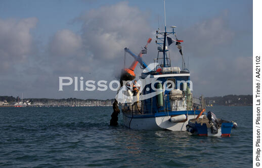 Baliseur. - © Philip Plisson / Plisson La Trinité / AA21102 - Nos reportages photos - Quiberon [Baie de]