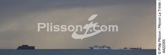 Ferry boat in front of Saint-Malo. - © Philip Plisson / Plisson La Trinité / AA22355 - Photo Galleries - Backlit