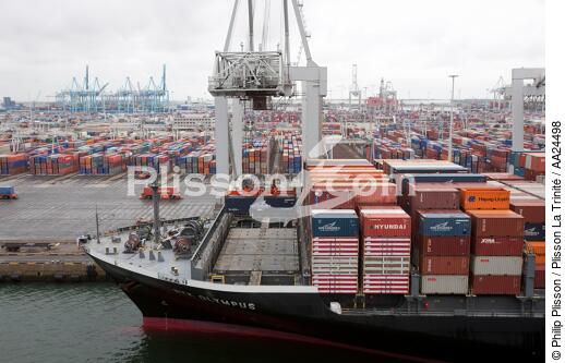 Sur le port de Rotterdam - © Philip Plisson / Plisson La Trinité / AA24498 - Nos reportages photos - Le CMA CGM Marco Polo