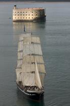 The Belem next to Fort-Boyard. © Philip Plisson / Plisson La Trinité / AA25504 - Photo Galleries - Tall ship / Sailing ship