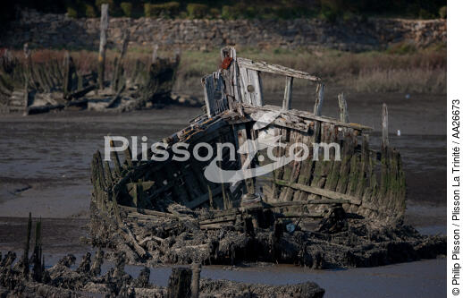 Epave sur le Blavet. - © Philip Plisson / Plisson La Trinité / AA26673 - Nos reportages photos - Epave