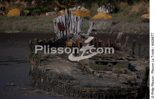 Epave sur le Blavet. - © Philip Plisson / Plisson La Trinité / AA26677 - Nos reportages photos - Cimetière marin