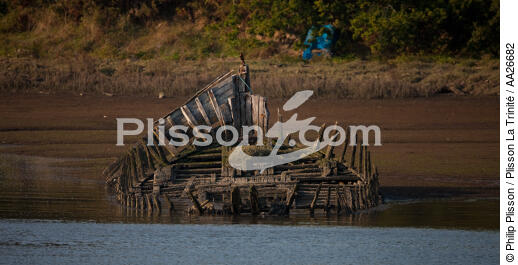 Epave sur le Blavet. - © Philip Plisson / Plisson La Trinité / AA26682 - Nos reportages photos - Cimetière marin