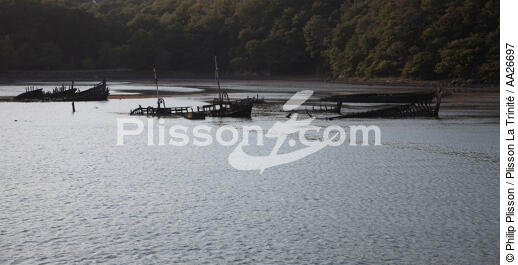 Epave sur le Blavet. - © Philip Plisson / Plisson La Trinité / AA26697 - Nos reportages photos - Cimetière marin