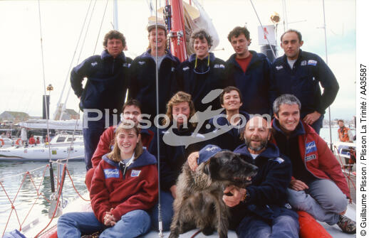 Le team de Catherine Chabaud sur Whirpool pour le Vendée Globe 1996-97 - © Guillaume Plisson / Plisson La Trinité / AA35587 - Nos reportages photos - Personnalité
