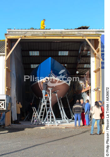 Restauration du 12 mètres JI France au chantier naval de Vilaine à Arzal. - © Philip Plisson / Plisson La Trinité / AA36672 - Nos reportages photos - Arzal