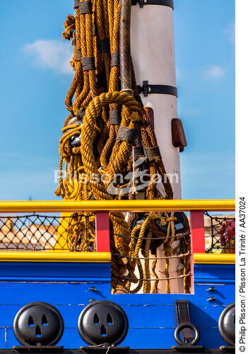 La pose de la mâture de l'Hermione à rochefort - © Philip Plisson / Plisson La Trinité / AA37024 - Nos reportages photos - Elément d'un bateau
