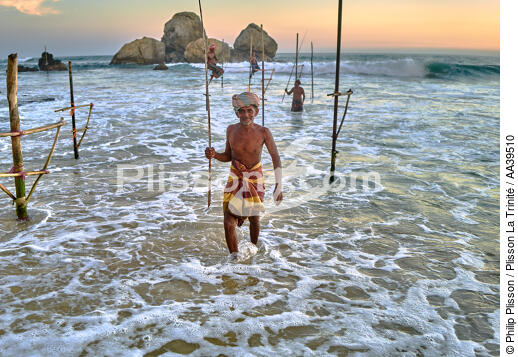 Pêcheurs sur échasse au Sri Lanka - © Philip Plisson / Plisson La Trinité / AA39510 - Nos reportages photos - Personnage