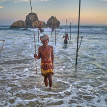 © Philip Plisson / Plisson La Trinité / AA39509 Fishermen on a stick in Sri Lanka - Photo Galleries - Square format