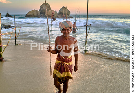Pêcheurs sur échasse au Sri Lanka - © Philip Plisson / Plisson La Trinité / AA39514 - Nos reportages photos - Personnage