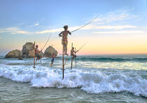 © Philip Plisson / Plisson La Trinité / AA39504 Fishermen on a stick in Sri Lanka - Photo Galleries - Fisherman
