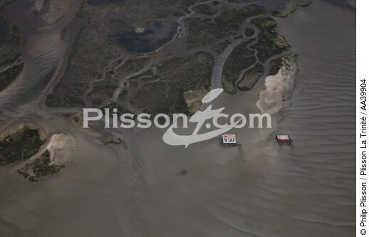 The cabins on the island of birds on the Arcachon basin - © Philip Plisson / Plisson La Trinité / AA39904 - Photo Galleries - Aerial shot